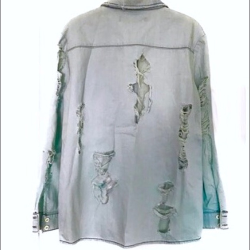 Contemporary Denim Shirt with Ripped Design Details - NWOT - Picture 2 of 5